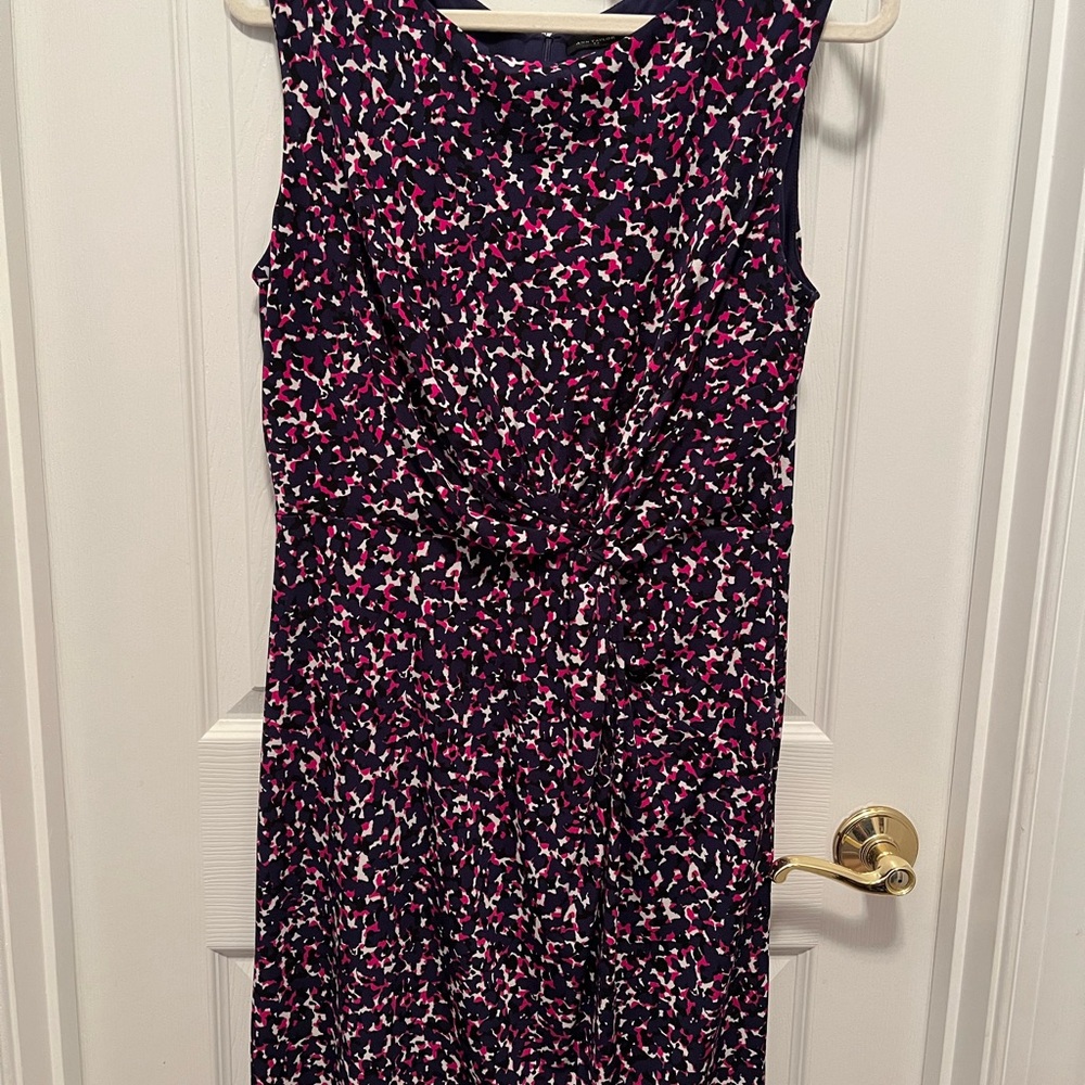 Ann Taylor Purple and Pink Patterned Midi Dress